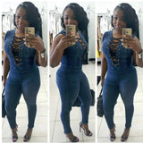 Lace-up Denim Rompers - Veira Trending Shop