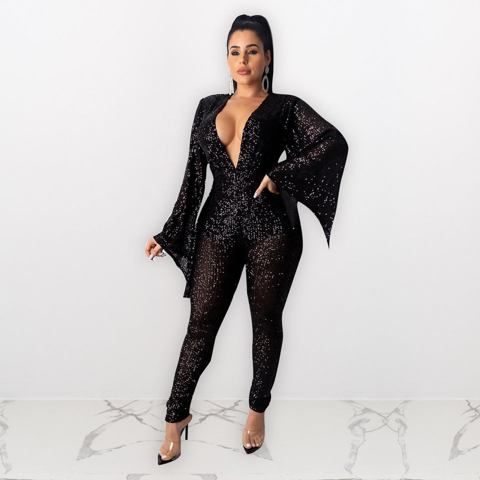 Glitter Sleeveless Party Jumpsuit - Veira Trending Shop