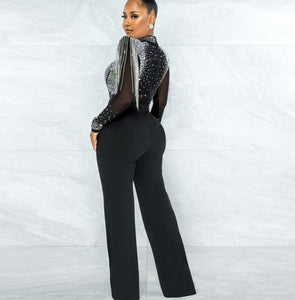Hot Drill Mesh Shoulder Jumpsuit - Veira Trending Shop