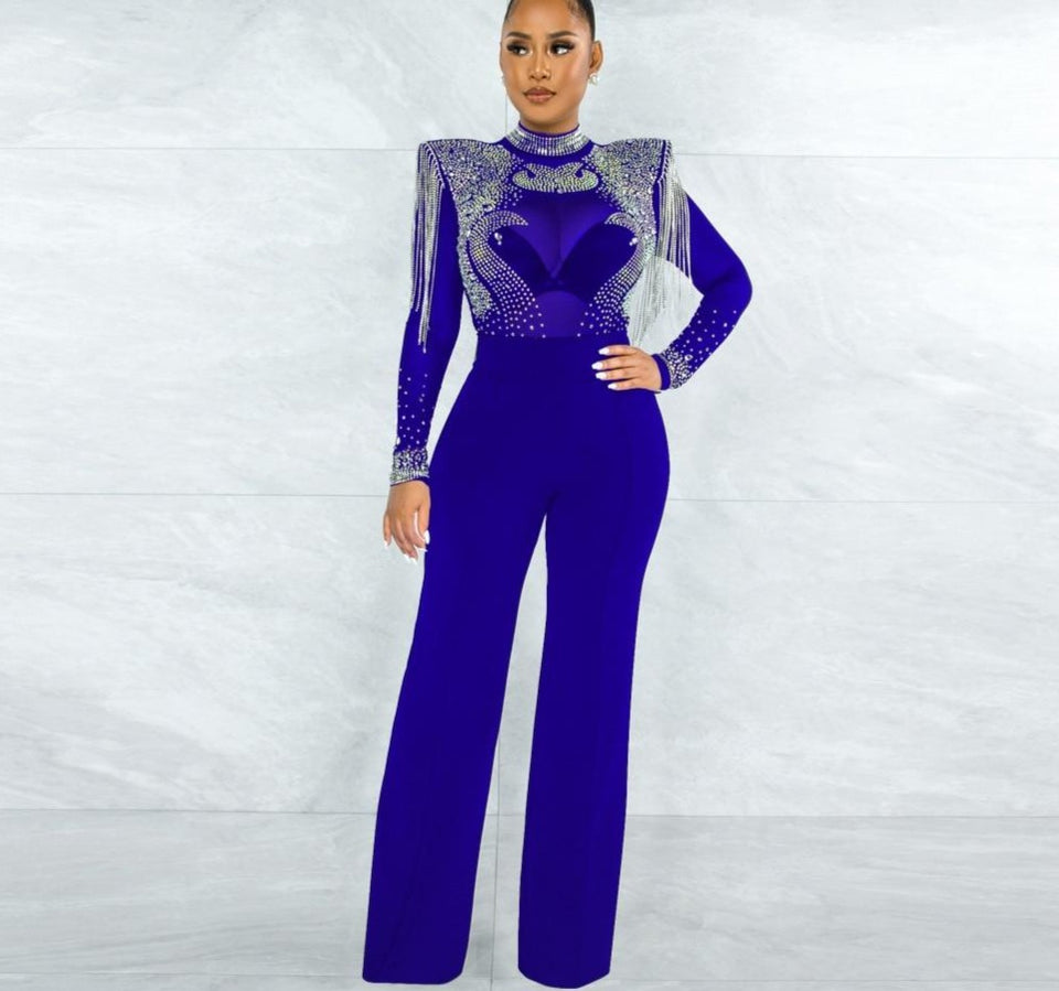 Hot Drill Mesh Shoulder Jumpsuit - Veira Trending Shop