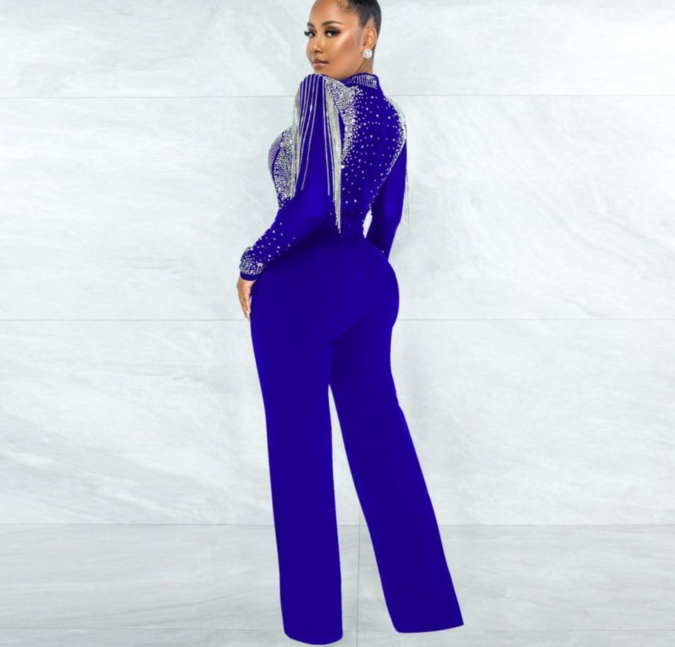 Hot Drill Mesh Shoulder Jumpsuit - Veira Trending Shop