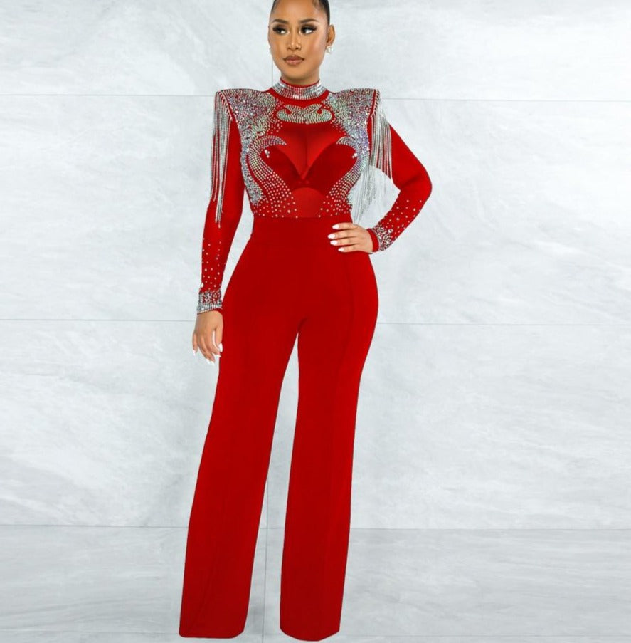 Hot Drill Mesh Shoulder Jumpsuit - Veira Trending Shop