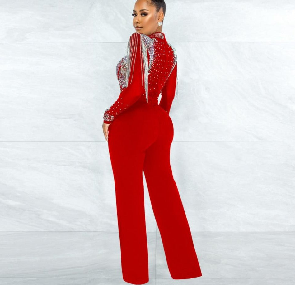 Hot Drill Mesh Shoulder Jumpsuit - Veira Trending Shop