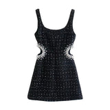 Pearl Beads Tweed Mini Dress - Veira Trending Shop