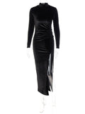 Velvet Long Sleeve Ruched Dress - Veira Trending Shop