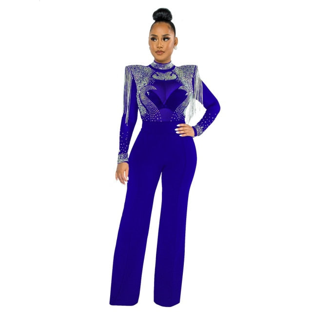 Hot Drill Mesh Shoulder Jumpsuit - Veira Trending Shop