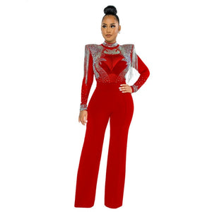 Hot Drill Mesh Shoulder Jumpsuit - Veira Trending Shop