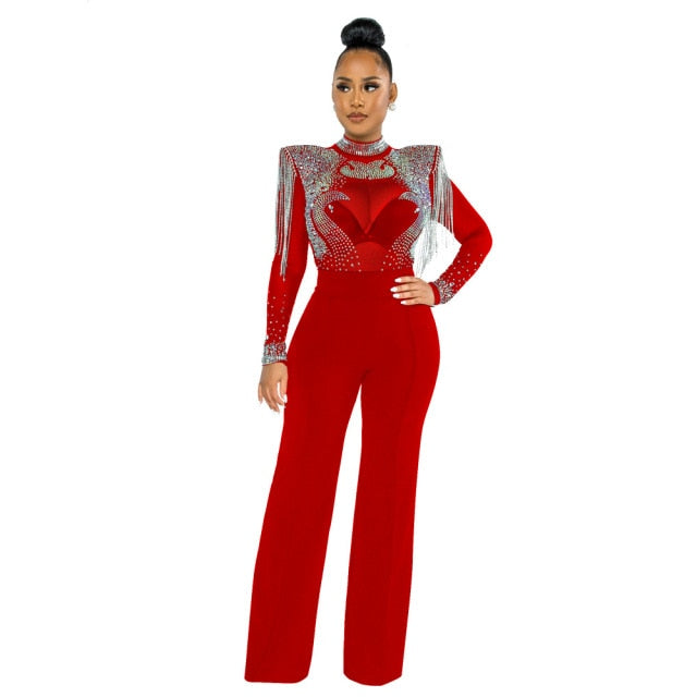 Hot Drill Mesh Shoulder Jumpsuit - Veira Trending Shop