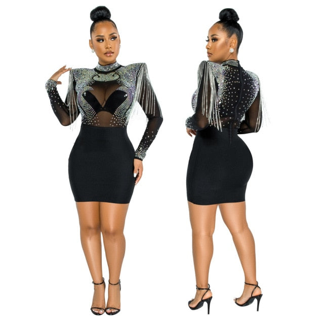 Hot Drill Mesh Shoulder Jumpsuit - Veira Trending Shop