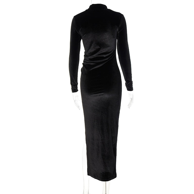 Velvet Long Sleeve Ruched Dress - Veira Trending Shop