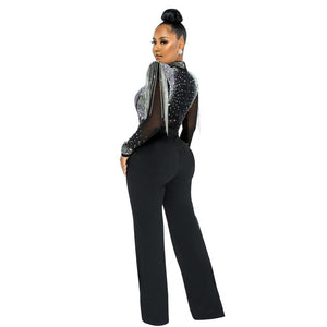 Hot Drill Mesh Shoulder Jumpsuit - Veira Trending Shop