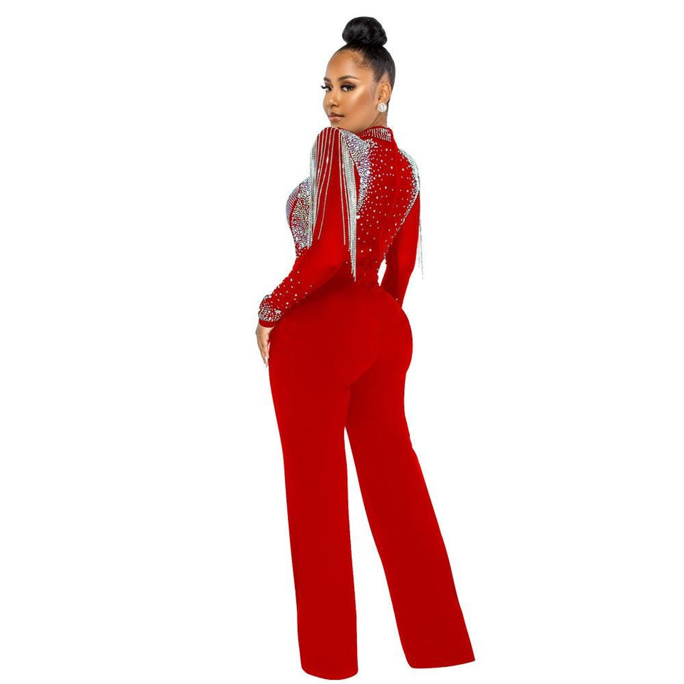 Hot Drill Mesh Shoulder Jumpsuit - Veira Trending Shop