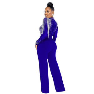 Hot Drill Mesh Shoulder Jumpsuit - Veira Trending Shop