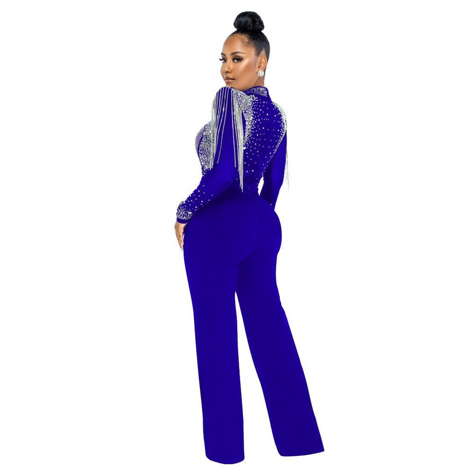 Hot Drill Mesh Shoulder Jumpsuit - Veira Trending Shop