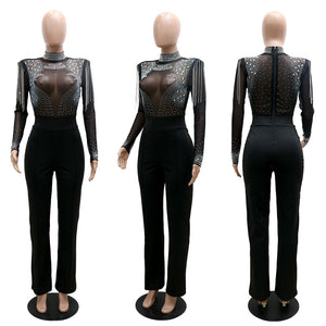 Hot Drill Mesh Shoulder Jumpsuit - Veira Trending Shop