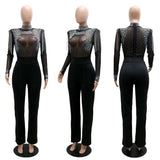 Hot Drill Mesh Shoulder Jumpsuit - Veira Trending Shop