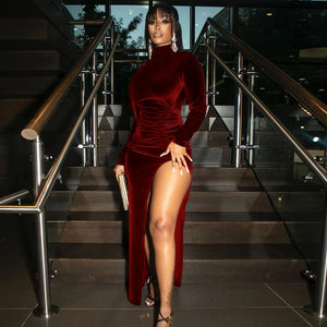 Velvet Long Sleeve Ruched Dress - Veira Trending Shop
