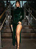 Velvet Long Sleeve Ruched Dress - Veira Trending Shop
