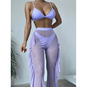 Solid Mesh 3Pcs Bikini Set - Veira Trending Shop