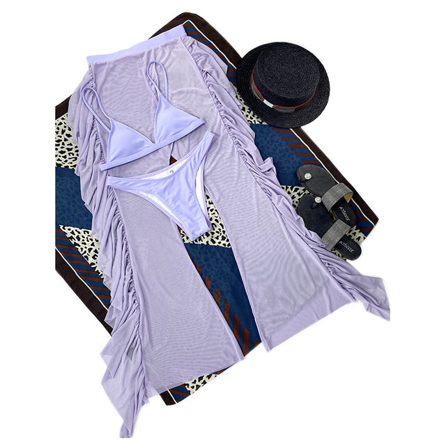 Solid Mesh 3Pcs Bikini Set - Veira Trending Shop