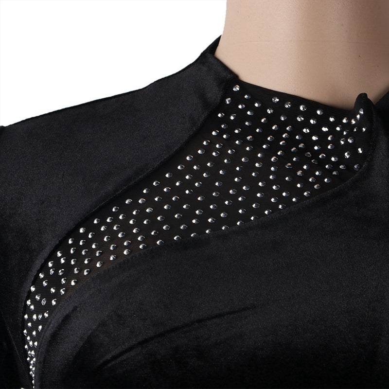 Rhinestone Patchwork Mesh Jumpsuit - Veira Trending Shop