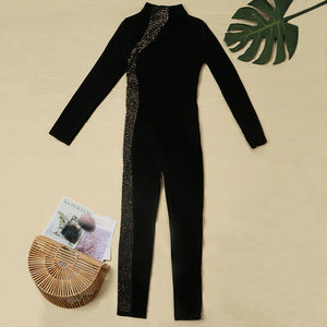 Rhinestone Patchwork Mesh Jumpsuit - Veira Trending Shop