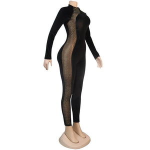 Rhinestone Patchwork Mesh Jumpsuit - Veira Trending Shop