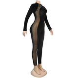 Rhinestone Patchwork Mesh Jumpsuit - Veira Trending Shop