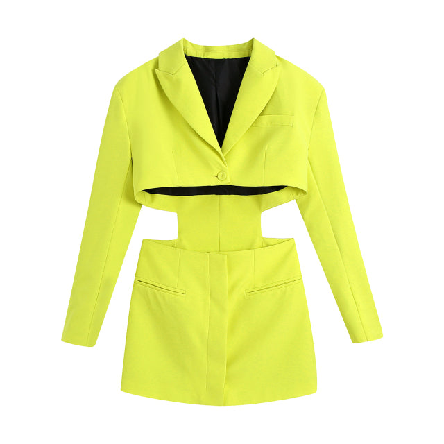 Hollow Out Waist Blazer Dress - Veira Trending Shop
