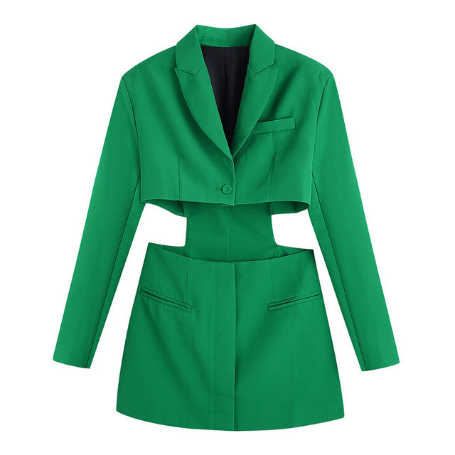 Hollow Out Waist Blazer Dress - Veira Trending Shop